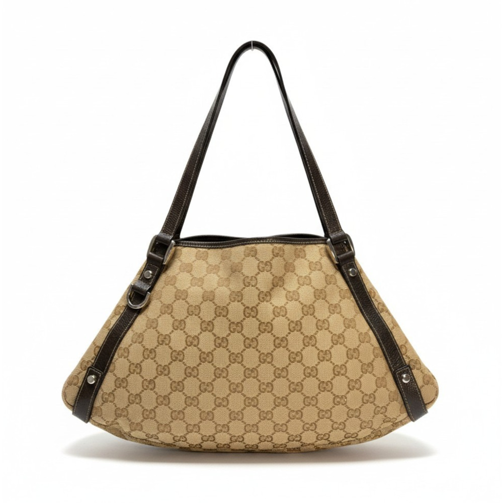 Gucci Original GG Brown Canvas Bag w/ Leather Straps + Dust Bag Authentic 130736